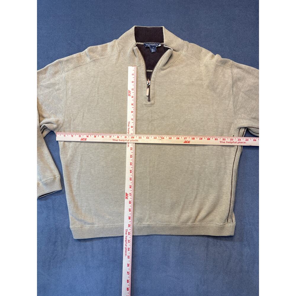 Hathaway 1/4 Zip Sweater, Tan w/ Brown Stitching on Sleeves, Men’s Loose Fit Med - Picture 6 of 9